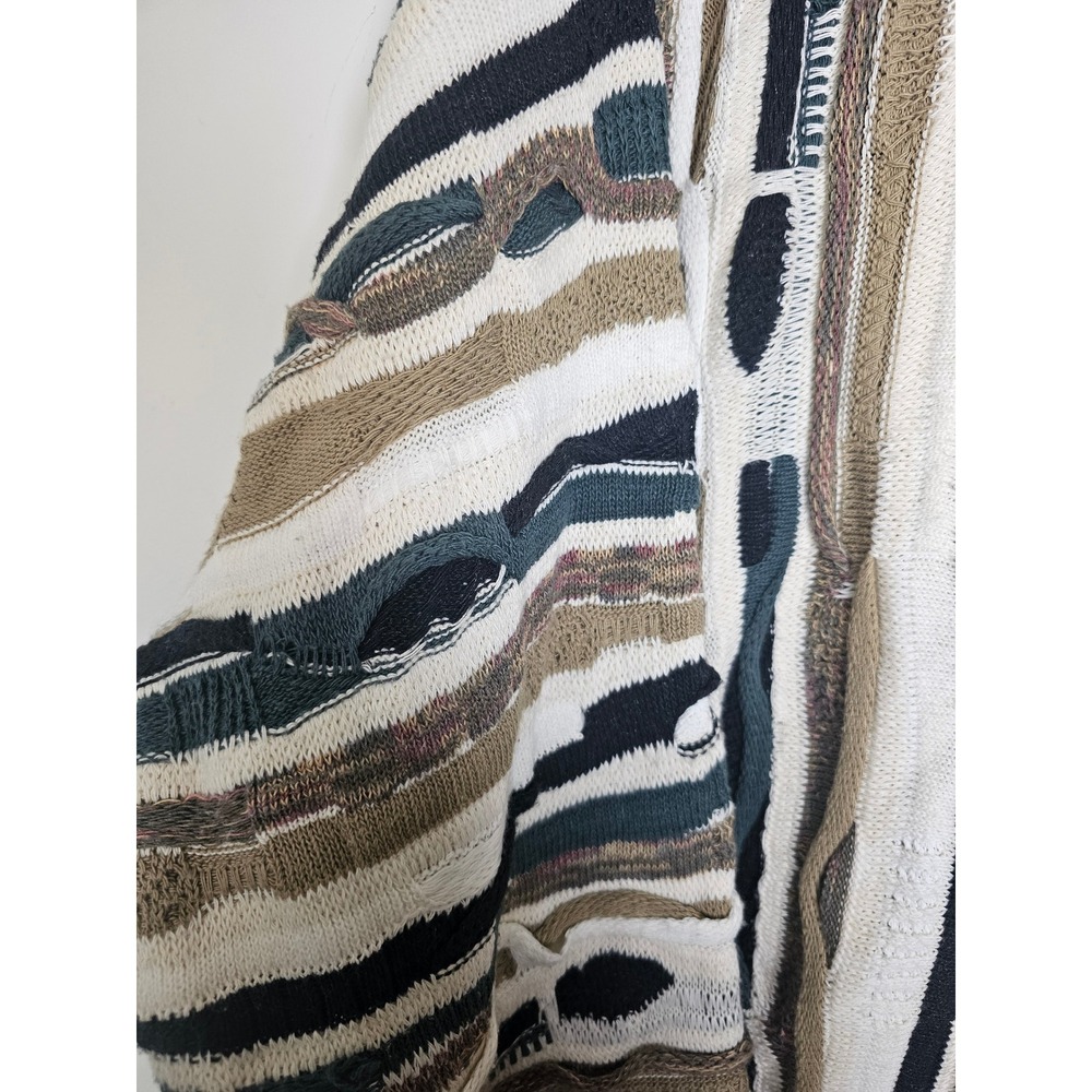 [Grandpacore] J. Ferrar 3D Knit Cardigan Mens Large  Green Striped Coogi Style - Picture 8 of 9